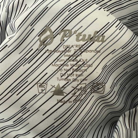 P'tula Desiree II Swift 7/8 Ankle Crop Black White Stripe Leggings Womens Size M - Picture 4 of 7